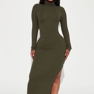 Monique Olive Green Ribbed Maxi Dress - FASHION NOVA - NWT